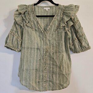 Anna Cate Green Stripe Ruffle Blouse